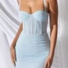 Mesh Bodycon Corset Mini Dress In Blue