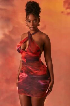 Crossover Ruched Mesh Mini Dress In Orange -Pretty Dresses Sales 3940 12 out of this world orange tie dye mesh key hole wrapped front ruched mini dress 1