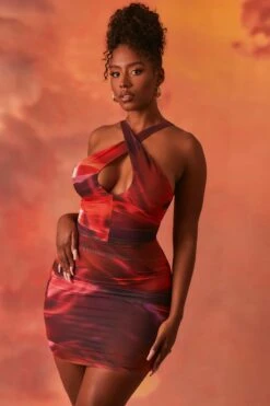 Crossover Ruched Mesh Mini Dress In Orange -Pretty Dresses Sales 3940 13 out of this world orange tie dye mesh key hole wrapped front ruched mini dress 1