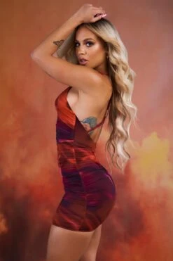 Crossover Ruched Mesh Mini Dress In Orange -Pretty Dresses Sales 3940 5 out of this world orange tie dye mesh key hole wrapped front ruched mini dress 1