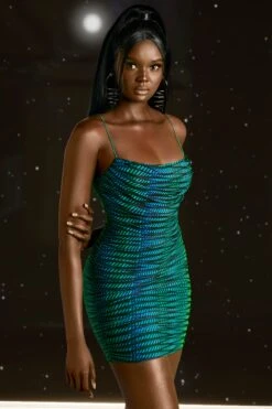 Cowl Neck Ruched Mini Dress In Striped Print -Pretty Dresses Sales 3960 2 lunar striped print bodycon minidress