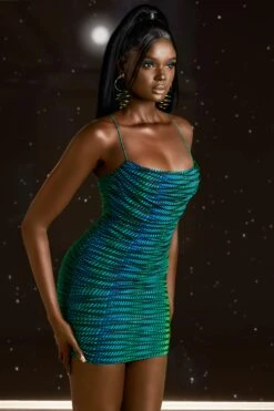 Cowl Neck Ruched Mini Dress In Striped Print -Pretty Dresses Sales 3960 4 lunar striped print bodycon minidress