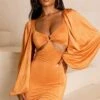 Balloon Sleeve Cut Out Mini Dress In Caramel