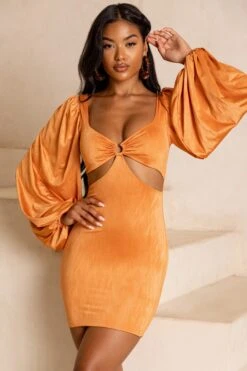 Balloon Sleeve Cut Out Mini Dress In Caramel 14 Balloon Sleeve Cut Out Mini Dress In Caramel -Pretty Dresses Sales 4193 4 midnight oasis caramel bust flattering lazer cut detail front long sleeve mini dress