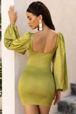 Balloon Sleeve Cut Out Mini Dress In Olive 10 Balloon Sleeve Cut Out Mini Dress In Olive -Pretty Dresses Sales 4193 7 midnight oasis olive bust flattering lazer cut detail front long sleeve mini dress