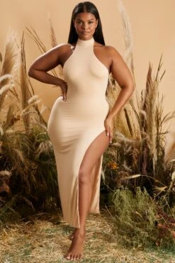 High Neck Maxi Dress In Beige -Pretty Dresses Sales 4228 4 the long run beige halter neck side split maxi dress