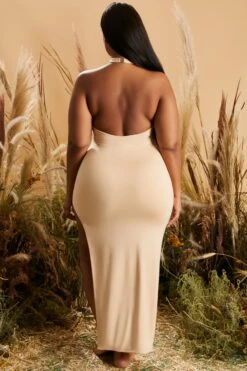 High Neck Maxi Dress In Beige -Pretty Dresses Sales 4228 8 the long run beige halter neck side split maxi dress