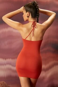 One Shoulder Choker Mini Dress In Red -Pretty Dresses Sales 4259 7 dreaming of you red wrap neck one shoulder mini dress 1