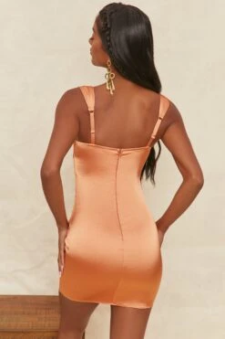 Knot Strap Cowl Mini Dress In Caramel 12 Knot Strap Cowl Mini Dress In Caramel -Pretty Dresses Sales 4300 8 knot a mirage caramel cowl neck bust flattering satin mini dress