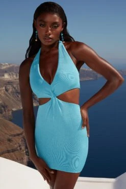Cut Out Twist Mini Dress In Blue -Pretty Dresses Sales 4354 2 sunshine sanctuary blue knot front cut out plunge neck mini dress