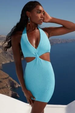Cut Out Twist Mini Dress In Blue -Pretty Dresses Sales 4354 4 sunshine sanctuary blue knot front cut out plunge neck mini dress