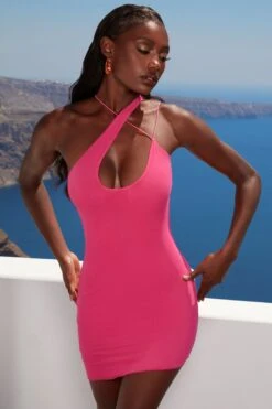 Asymmetric Keyhole Mini Dress In Pink -Pretty Dresses Sales 4361 2 meet me at sunset pink strappy bust flattering double layered mesh mini dress 1