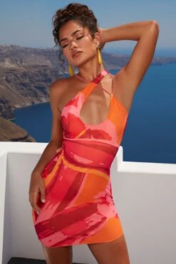 Asymmetric Keyhole Mini Dress In Pink Print -Pretty Dresses Sales 4361 3 meet me at sunset pink print asymmetric bodycon minidress 1