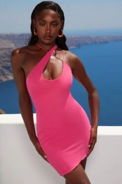 Asymmetric Keyhole Mini Dress In Pink -Pretty Dresses Sales 4361 4 meet me at sunset pink strappy bust flattering double layered mesh mini dress 1