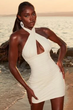 Crochet Wrap Neck Mini Dress In Ivory 13 Crochet Wrap Neck Mini Dress In Ivory -Pretty Dresses Sales 4378 2 eivissa ivory crossover halterneck bodcon minidress 1