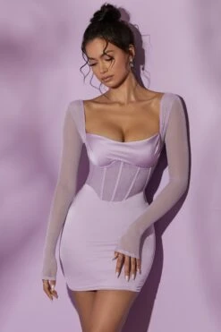 Long Sleeve Mesh Corset Mini Dress In Lilac -Pretty Dresses Sales 4581 3 Lorient Lilac Satin Long Sleeve Mini Dress 8c098042 29e2 449a bbde acc5a8be0ff1