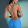 High Neck Diamante Back Mini Dress In Blue