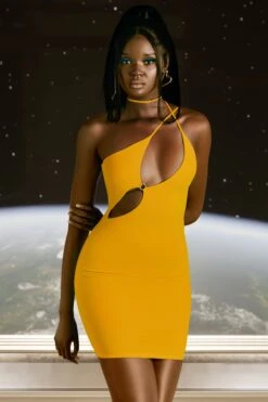 Asymmetric Cut Out Mini Dress In Yellow -Pretty Dresses Sales 4597 2 flex on you yellow cross strappy ring detail mini dress 1