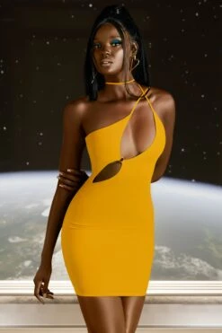 Asymmetric Cut Out Mini Dress In Yellow -Pretty Dresses Sales 4597 3 flex on you yellow cross strappy ring detail mini dress 1