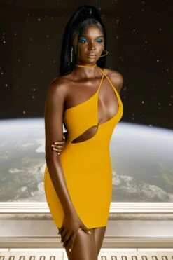 Asymmetric Cut Out Mini Dress In Yellow -Pretty Dresses Sales 4597 4 flex on you yellow cross strappy ring detail mini dress 1