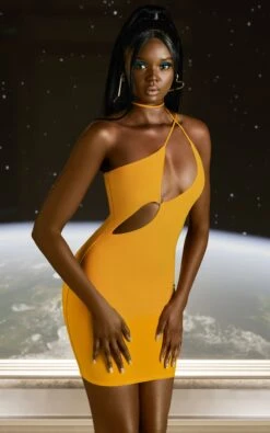 Asymmetric Cut Out Mini Dress In Yellow -Pretty Dresses Sales 4597 5 flex on you yellow cross strappy ring detail mini dress 1