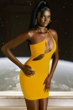 Asymmetric Cut Out Mini Dress In Yellow -Pretty Dresses Sales 4597 6 flex on you yellow cross strappy ring detail mini dress 1