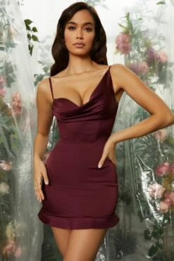 Pleated Hemline Corset Mini Dress In Wine -Pretty Dresses Sales 4708 4 cocktails at eight wine satin pleated hemline corset mini dress 1