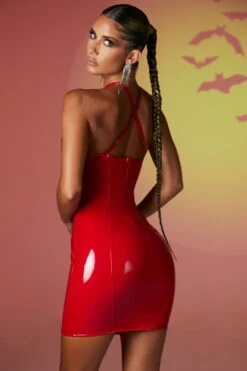 Vinyl Keyhole Neck Mini Dress In Red 15 Vinyl Keyhole Neck Mini Dress In Red -Pretty Dresses Sales 4727 7 crazy for you red vinyl keyhole neckline mini dress 1