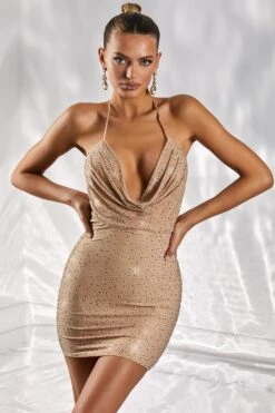 Cowl Neck Mini Dress In Gold 17 Cowl Neck Mini Dress In Gold -Pretty Dresses Sales 4962 7 pretty principle gold cowl neck plunge embellished bodycon mini dress 2