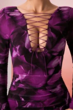 Lace Up Long Sleeve Mini Dress In Multi Print -Pretty Dresses Sales 5023 9 pragma multi long sleeve lace up printed bodycon mini dress