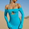 Off The Shoulder Cut Out Mini Dress In Aqua