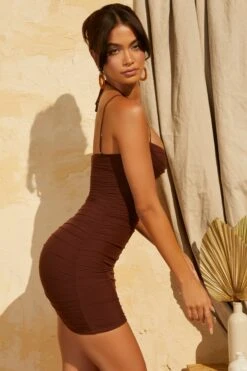 Cowl Neck Layered Mini Dress In Brown -Pretty Dresses Sales 5133 6 Zita Brown Cowl Layered Mini Dress 1