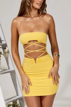 Cut Out Lace Up Mini Dress In Yellow -Pretty Dresses Sales 5214 5 Aurelia Yellow Cut Out Lace Up Mini Dress 1