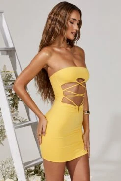 Cut Out Lace Up Mini Dress In Yellow -Pretty Dresses Sales 5214 6 Aurelia Yellow Cut Out Lace Up Mini Dress 1