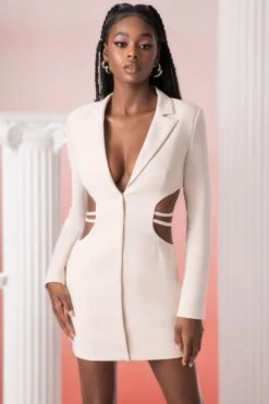 Blazer Mini Dress In Stone -Pretty Dresses Sales 5312 5 kardia sand waist belt detail blazer dress 1