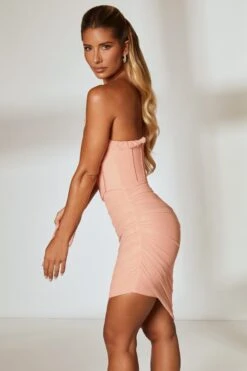 Asymmetric Hem Halter Neck Corset Midi Dress In Blush -Pretty Dresses Sales 5374 6 Belladonna Blush Asymmetric Hem Corset Dress