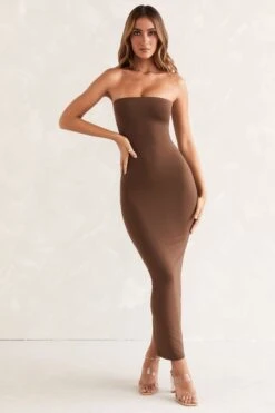 Bandeau Maxi Dress In Brown -Pretty Dresses Sales 5467 1 Brown Tube Maxi Dress