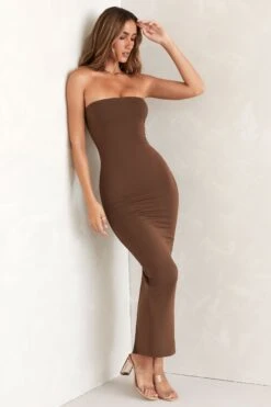 Bandeau Maxi Dress In Brown -Pretty Dresses Sales 5467 3 Brown Tube Maxi Dress