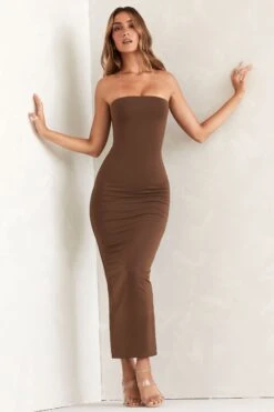 Bandeau Maxi Dress In Brown -Pretty Dresses Sales 5467 5 Brown Tube Maxi Dress