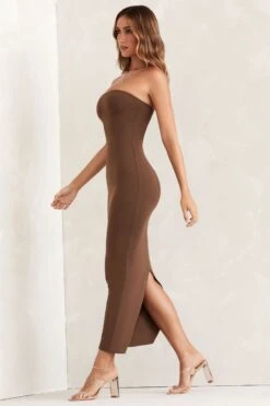 Bandeau Maxi Dress In Brown -Pretty Dresses Sales 5467 6 Brown Tube Maxi Dress