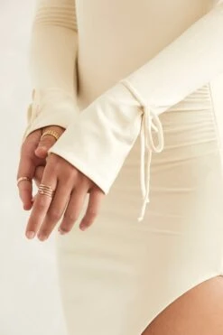 Square Neck Long Sleeve Midi Dress In Ivory -Pretty Dresses Sales 5468 6 Sawyer Ivory Square Neck Long Sleeve Ruched Mid Dress