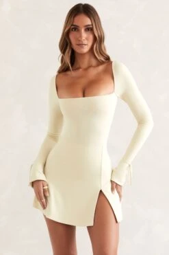 Square Neck Long Sleeve Mini Dress In Ivory 13 Square Neck Long Sleeve Mini Dress In Ivory -Pretty Dresses Sales 5469 1 Baize Ivory Square Neck Long Sleeve Mini Dresscopy