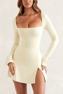 Square Neck Long Sleeve Mini Dress In Ivory 10 Square Neck Long Sleeve Mini Dress In Ivory -Pretty Dresses Sales 5469 4 Baize Ivory Square Neck Long Sleeve Mini Dresscopy