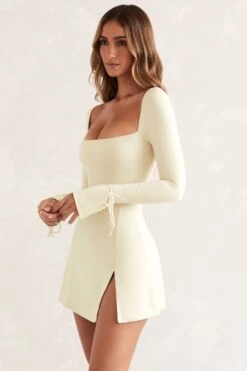 Square Neck Long Sleeve Mini Dress In Ivory 9 Square Neck Long Sleeve Mini Dress In Ivory -Pretty Dresses Sales 5469 6 Baize Ivory Square Neck Long Sleeve Mini Dresscopy