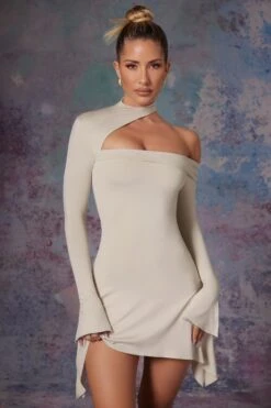 Asymmetric High Neck Mini Dress In Stone 11 Asymmetric High Neck Mini Dress In Stone -Pretty Dresses Sales 5472 1 Kayta Stone Asymmetric High Dress