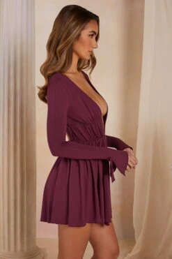 A-Line Plunge Neck Long Sleeve Mini Dress In Plum 9 A-Line Plunge Neck Long Sleeve Mini Dress In Plum -Pretty Dresses Sales 5498 4 Lara Plum A Linie Plunge Mini Dress 497504fb 821f 4b20 a14a fb54a401c9ee