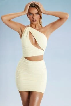 Asymmetric Draped Cut Out Mini Dress In Ivory -Pretty Dresses Sales 5502 12 Lykke Ivory Asymmetric Draped Cut Out Mini Dress