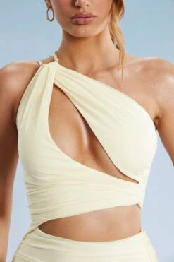 Asymmetric Draped Cut Out Mini Dress In Ivory -Pretty Dresses Sales 5502 1 Lykke Ivory Asymmetric Draped Cut Out Mini Dress