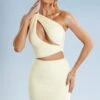 Asymmetric Draped Cut Out Mini Dress In Ivory