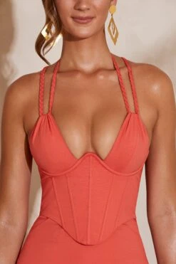 Plunge Corset Mini Dress In Rust -Pretty Dresses Sales 5508 6 Cyra Rust Plunge Corset Mini Dress